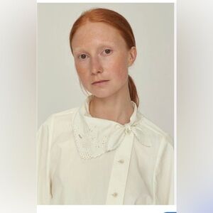 Toast ecru pointelle tie neck asymmetrical cotton blouse womens 8 cottagecore